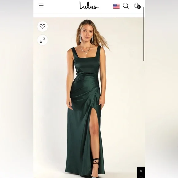 Dresses | Lulus Red Carpet Romance Emerald Green Satin Square Neck Maxi  Dress | Poshmark